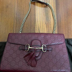 Gucci Emily Burgundy Guccissima Leather Horsebit Shoulder Bag